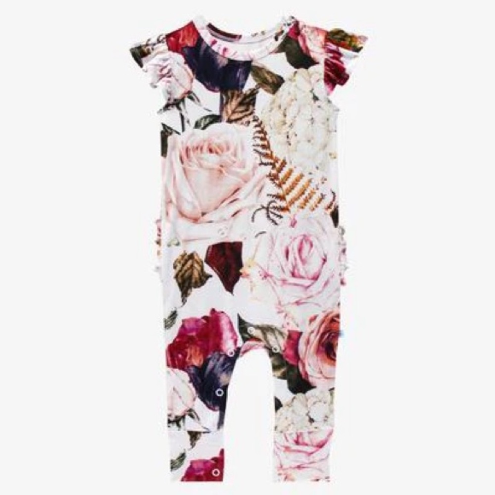 Posh Peanut Floral Kids One Piece - Pink and White